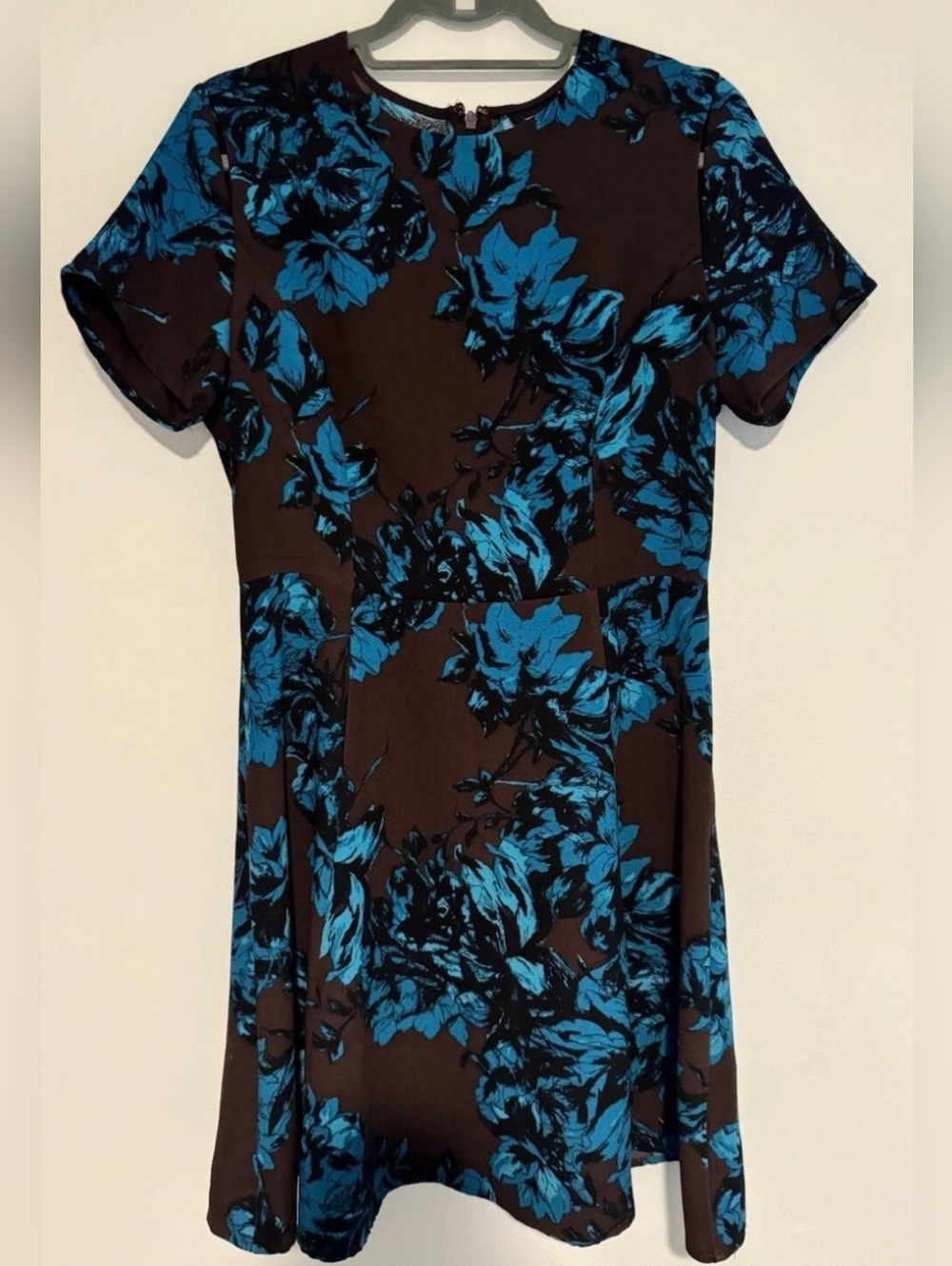 Who What Wear Brown/Blue Multi Floral Print Short Sleeve Cocktail Dress, M! 🍁